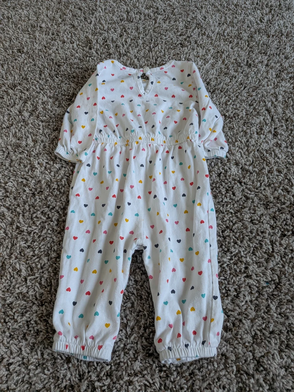 Old Navy White Jumpsuit with Multicolor Heart Print Size 3/6 Months